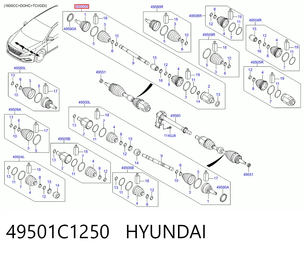 49501C1250 Hyundai/Kia Półoś napędowa przednia prawa