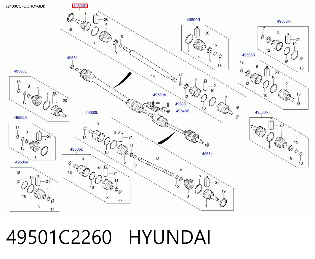49501C2260 Hyundai/Kia Półoś napędowa przednia prawa