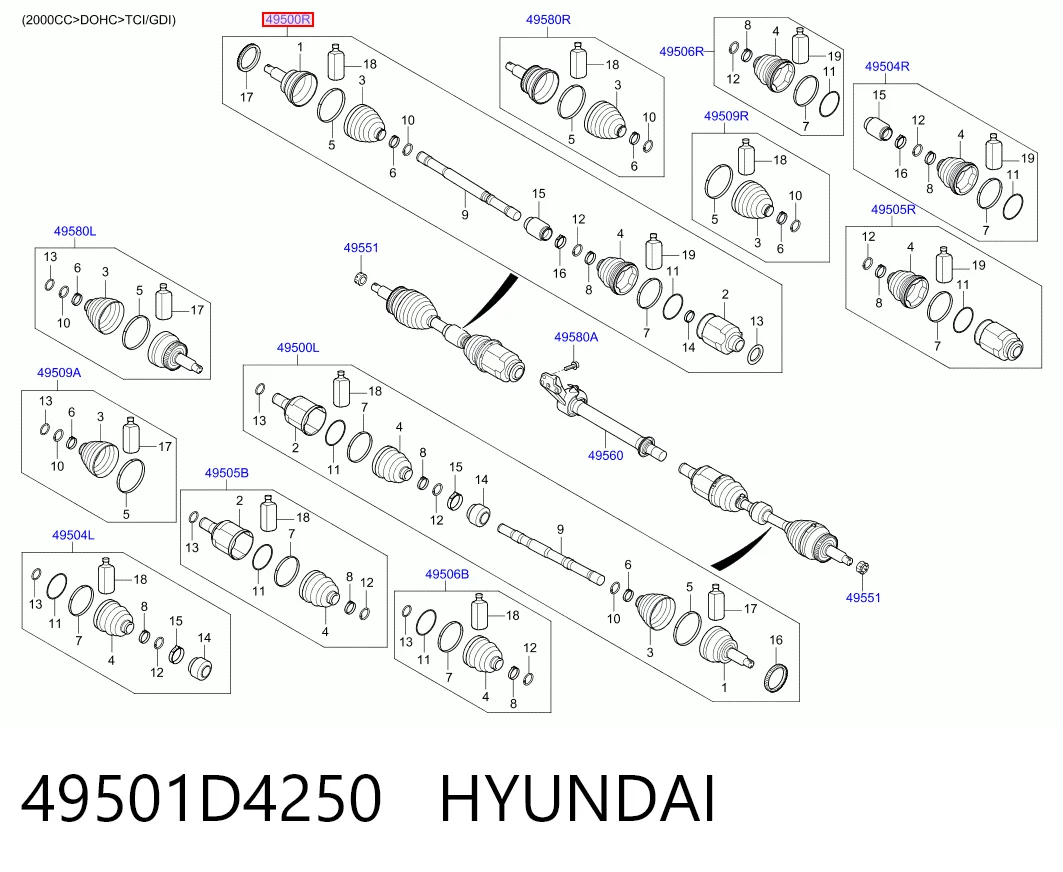 49501D4250 Hyundai/Kia Półoś napędowa przednia prawa