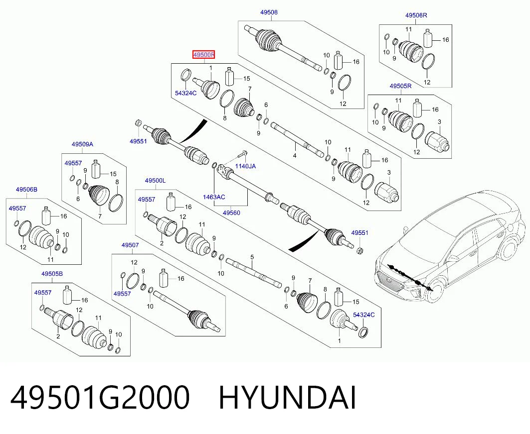 49501G2000 Hyundai/Kia Półoś napędowa przednia prawa