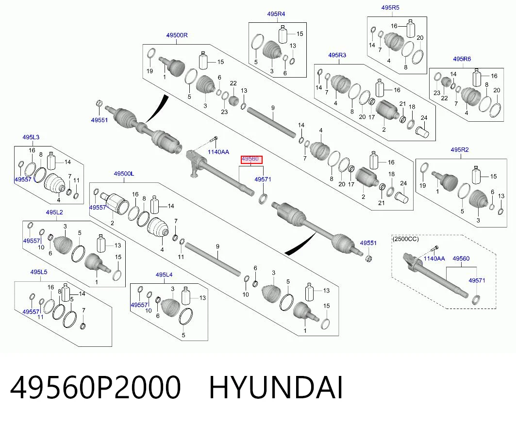 49560P2000 Hyundai/Kia Wał napędowy półosi pośredni