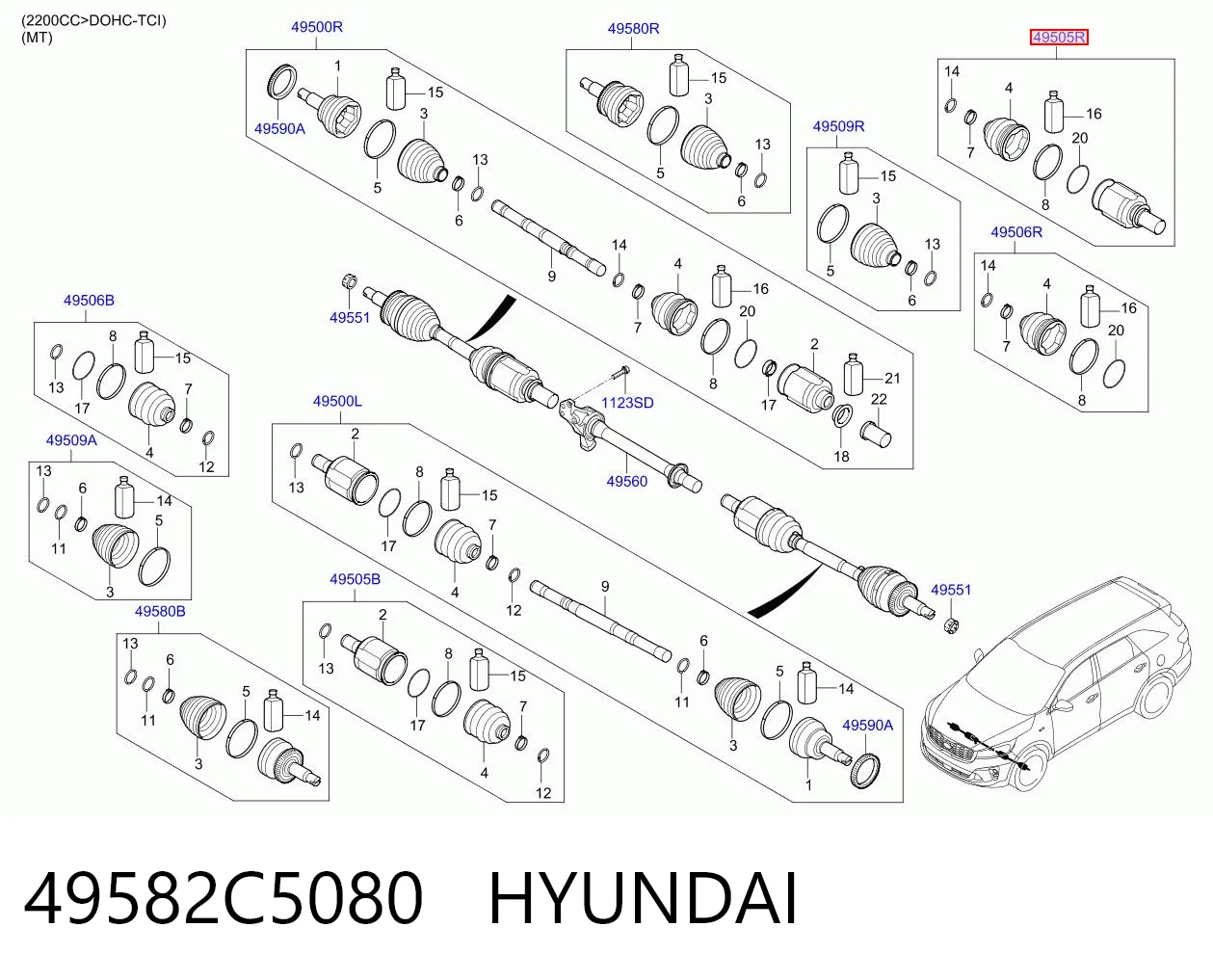 Przegub homokinetyczny wewnętrzny przedni prawy do Hyundai Santa Fe TM, TMA