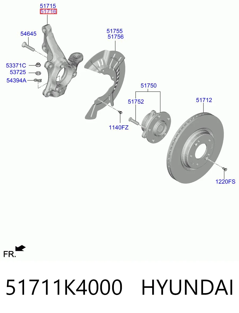 51711K4000 Hyundai/Kia Czop (zwrotnica) przedni prawy