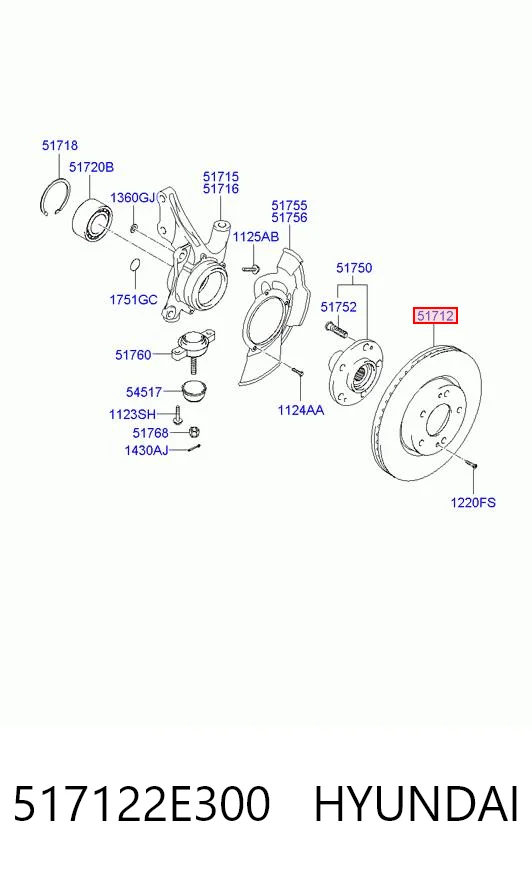 517122E300 Hyundai/Kia Tarcza hamulcowa przednia