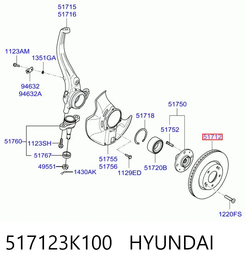 517123K100 Hyundai/Kia Tarcza hamulcowa przednia