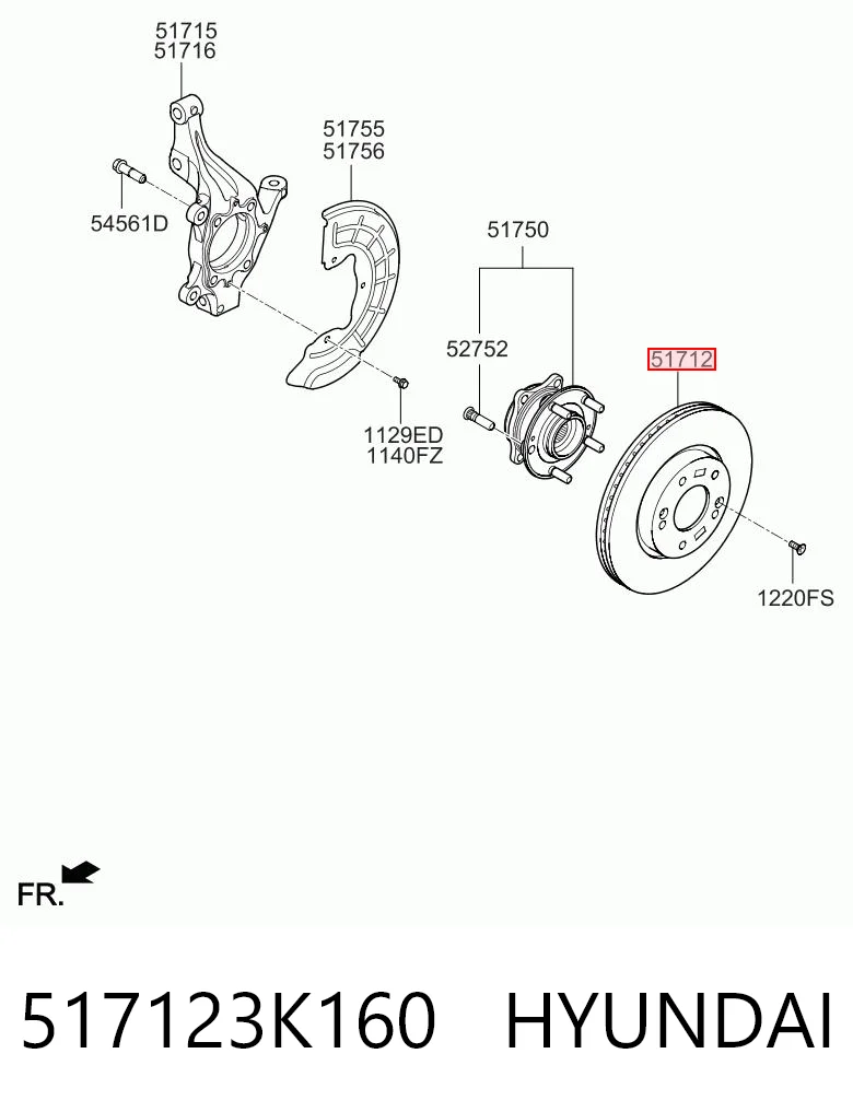 517123K160 Hyundai/Kia Tarcza hamulcowa przednia