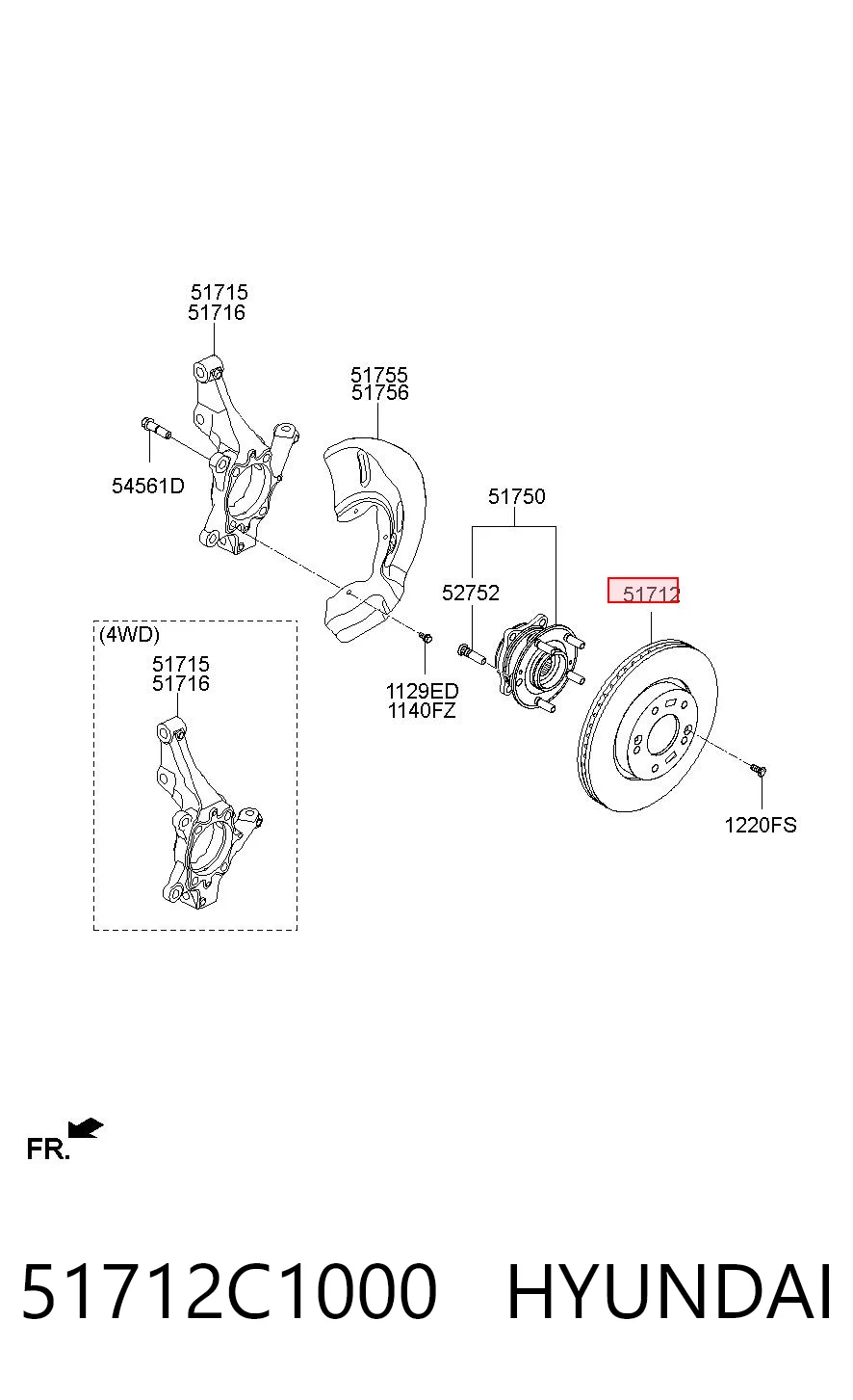 51712C1000 Hyundai/Kia Tarcza hamulcowa przednia