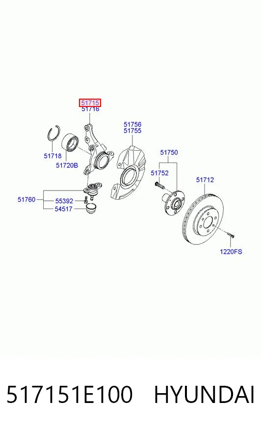 517151E100 Hyundai/Kia Czop (zwrotnica) przedni lewy