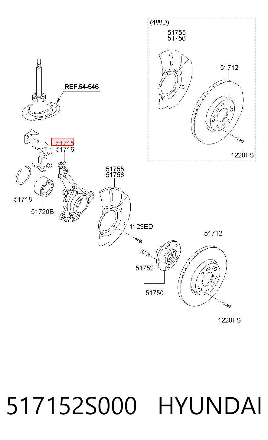 517152S000 Hyundai/Kia Czop (zwrotnica) przedni lewy