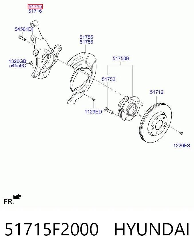 51715F2000 Hyundai/Kia Czop (zwrotnica) przedni lewy