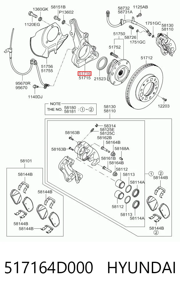 517164D000 Hyundai/Kia Czop (zwrotnica) przedni prawy