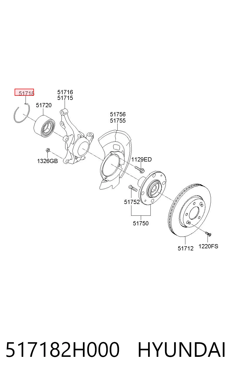 517182H000 Hyundai/Kia Łożysko piasty przedniej