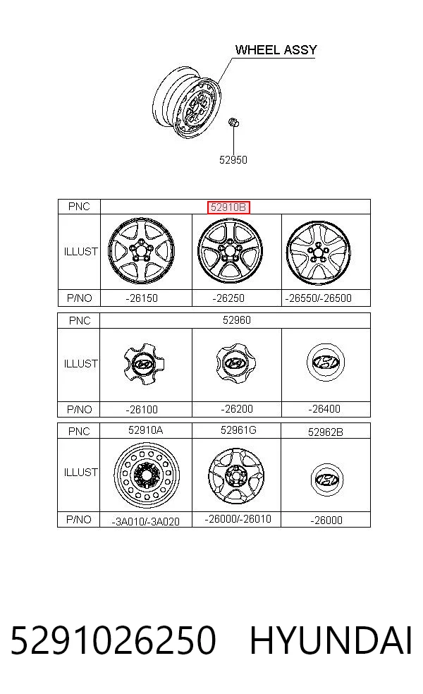 5291026250 Hyundai/Kia Felgi kół odlewane (lekkostopowe, tytanowe)