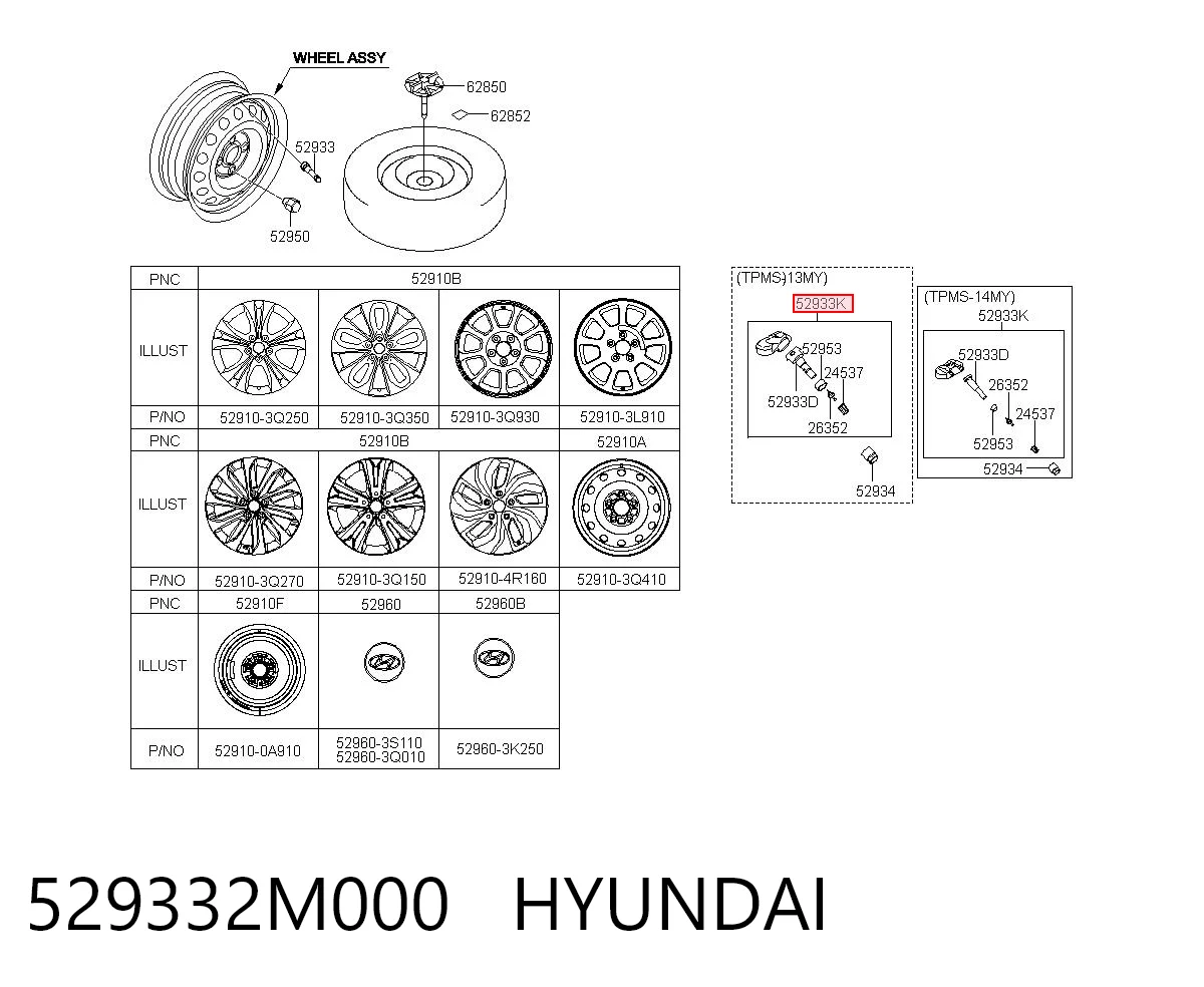 529332M000 Hyundai/Kia Czujnik ciśnienia w oponach