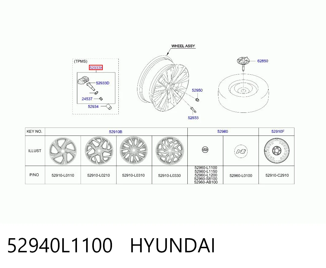 52940L1100 Hyundai/Kia Czujnik ciśnienia w oponach