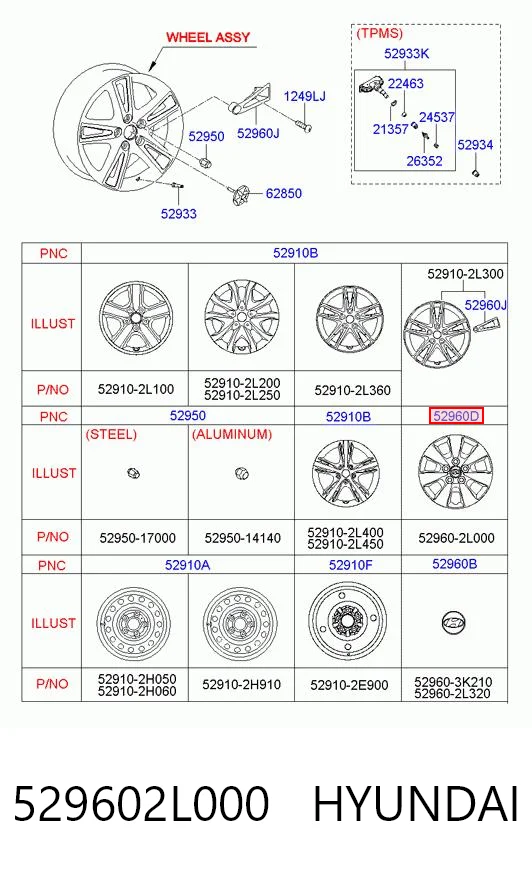 529602L000 Hyundai/Kia Kołpak do obręczy koła