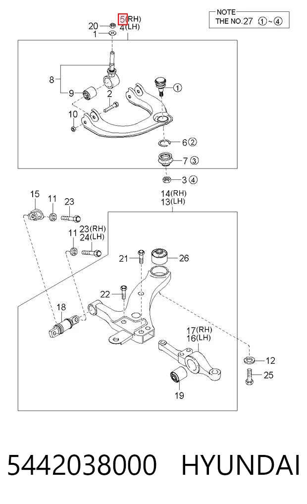 Do koszyka Wahacz zawieszenia przedniego prawy górny Hyundai Sonata IV EU4