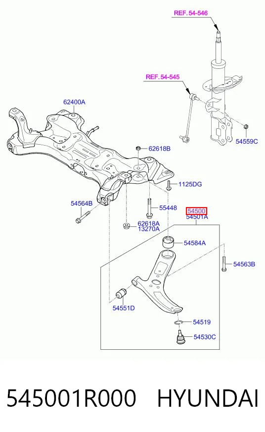 545001R000 Hyundai/Kia Wahacz zawieszenia przedniego dolny lewy