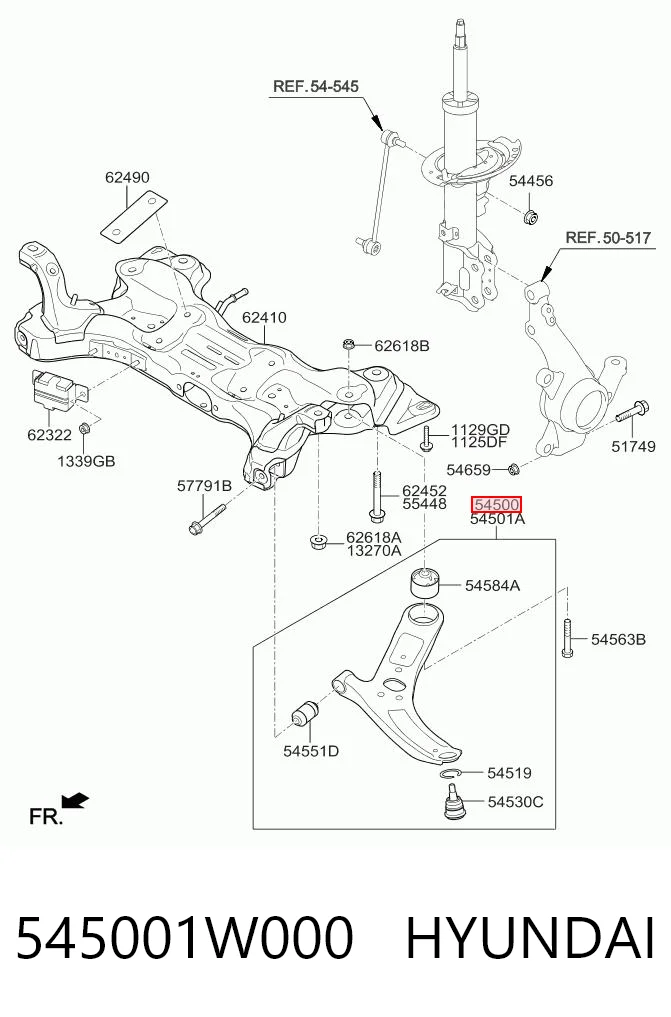 545001W000 Hyundai/Kia Wahacz zawieszenia przedniego dolny lewy