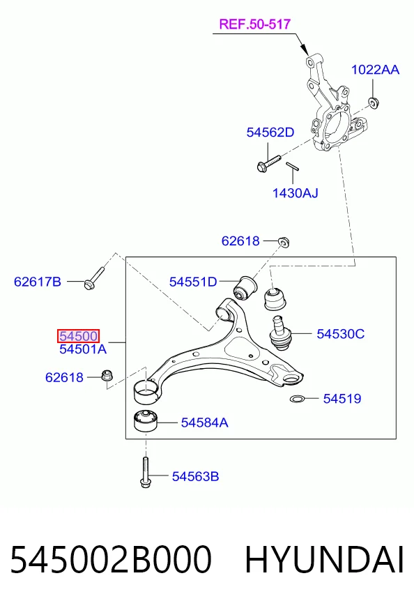 545002B000 Hyundai/Kia Wahacz zawieszenia przedniego dolny lewy
