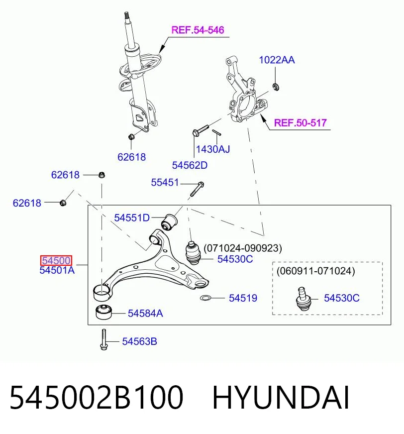 545002B100 Hyundai/Kia Wahacz zawieszenia przedniego dolny lewy