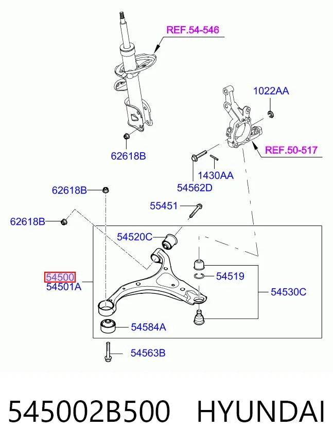 545002B500 Hyundai/Kia Wahacz zawieszenia przedniego dolny lewy