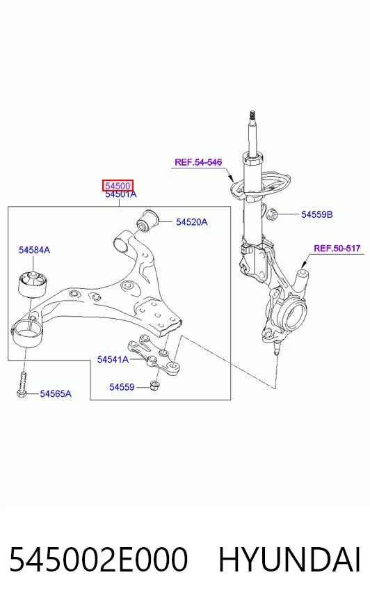 545002E000 Hyundai/Kia Wahacz zawieszenia przedniego dolny lewy