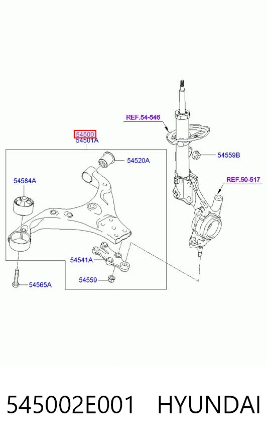 545002E001 Hyundai/Kia Wahacz zawieszenia przedniego dolny lewy