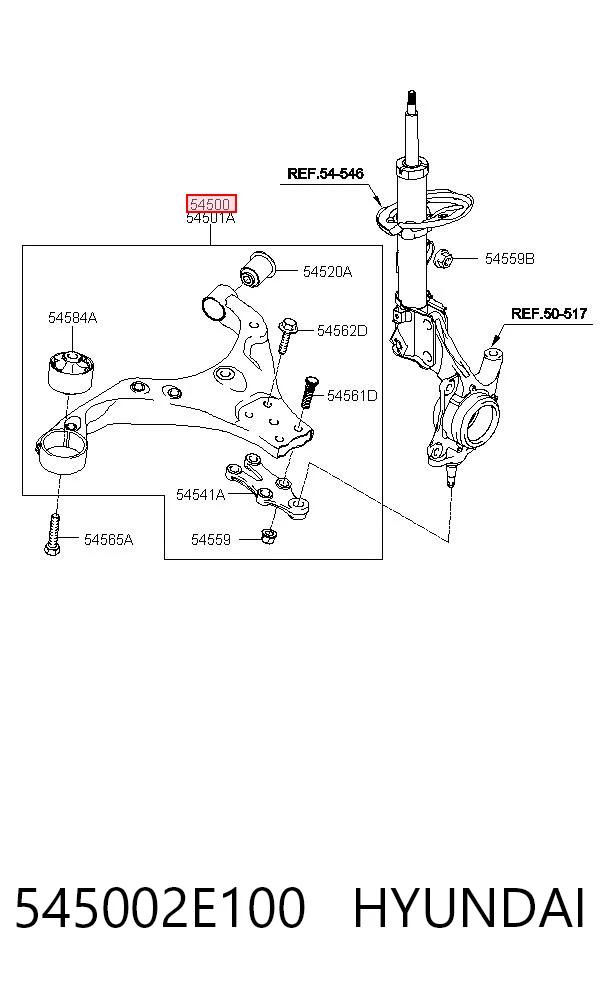545002E100 Hyundai/Kia Wahacz zawieszenia przedniego dolny lewy