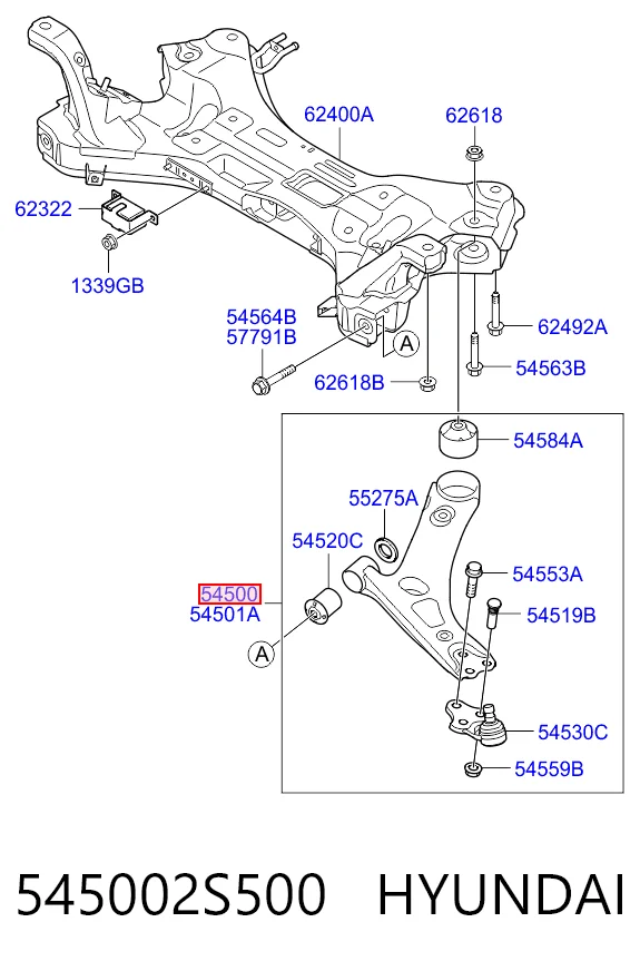 545002S500 Hyundai/Kia Wahacz zawieszenia przedniego dolny lewy