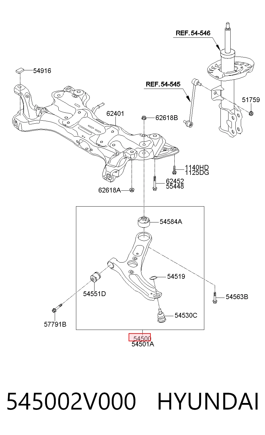 545002V000 Hyundai/Kia Wahacz zawieszenia przedniego dolny lewy