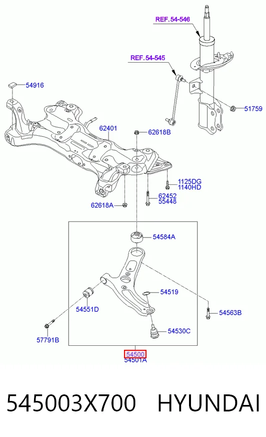 545003X700 Hyundai/Kia Wahacz zawieszenia przedniego dolny lewy