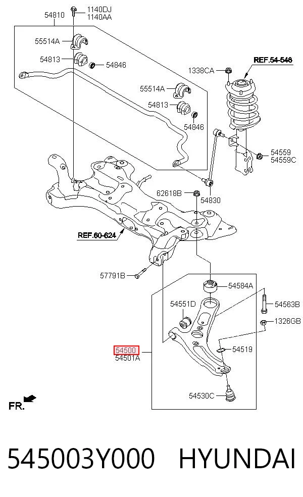 545003Y000 Hyundai/Kia Wahacz zawieszenia przedniego dolny lewy