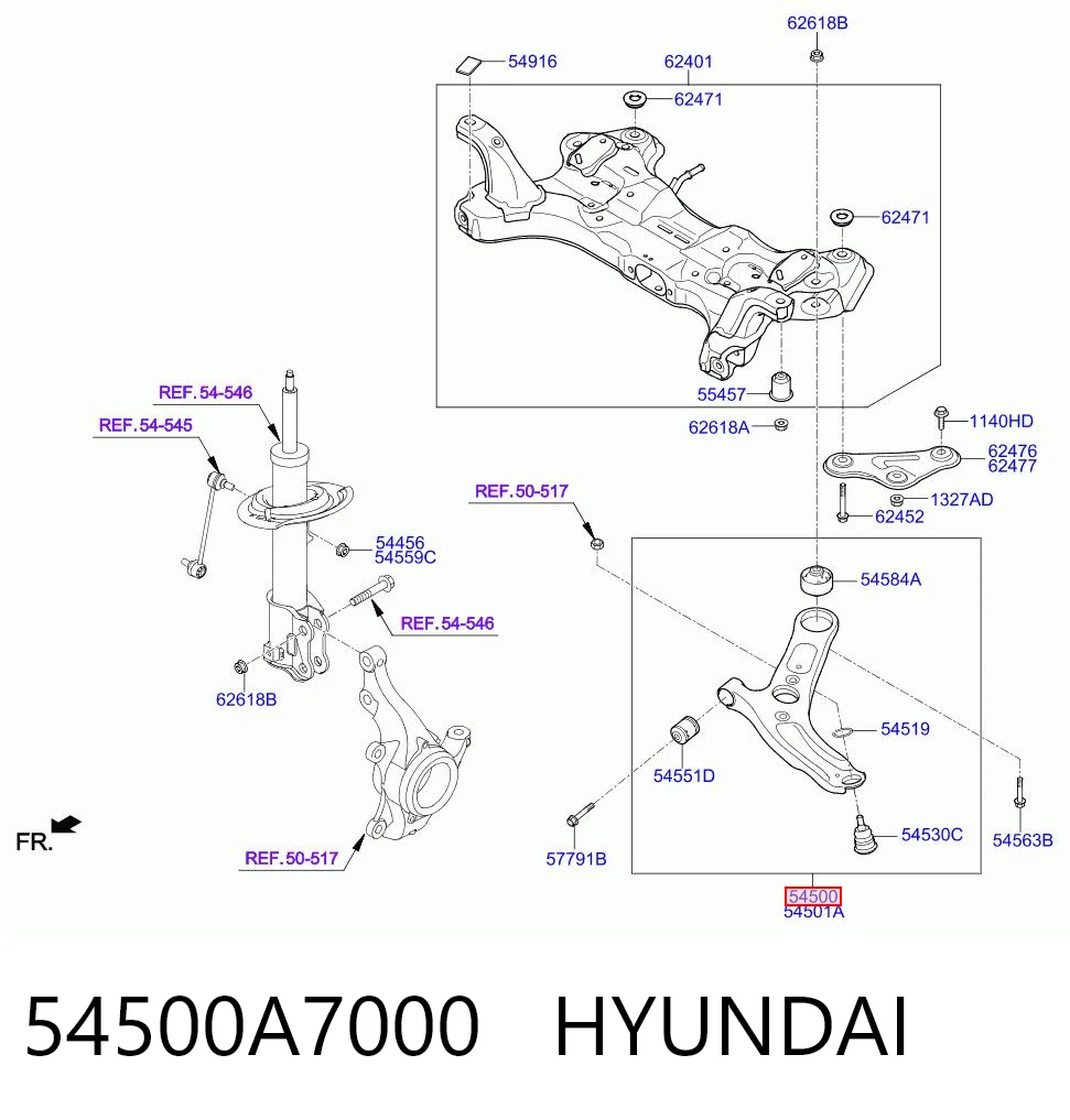 54500A7000 Hyundai/Kia Wahacz zawieszenia przedniego dolny lewy