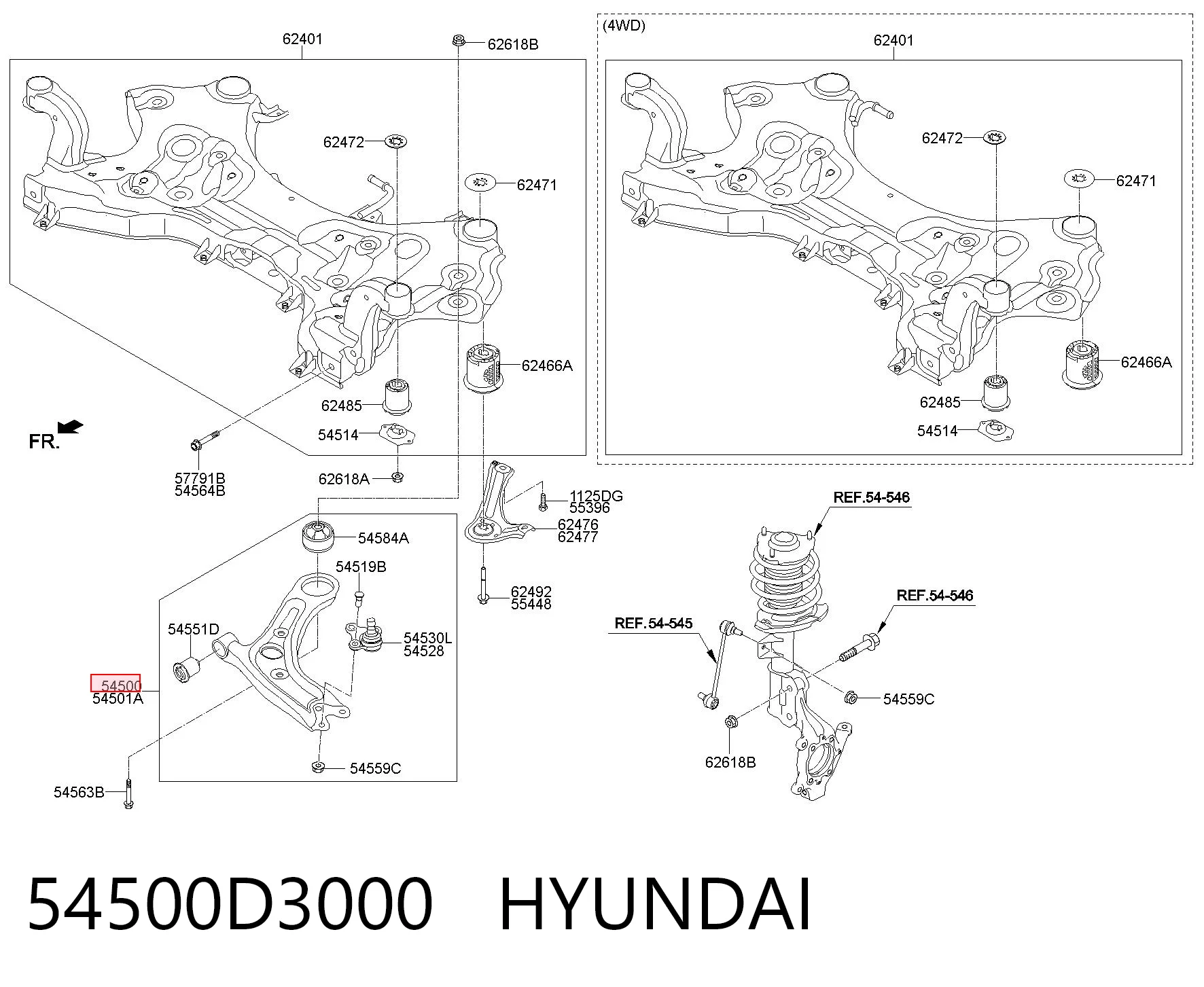54500D3000 Hyundai/Kia Wahacz zawieszenia przedniego dolny lewy