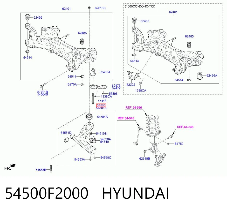 54500F2000 Hyundai/Kia Wahacz zawieszenia przedniego dolny lewy