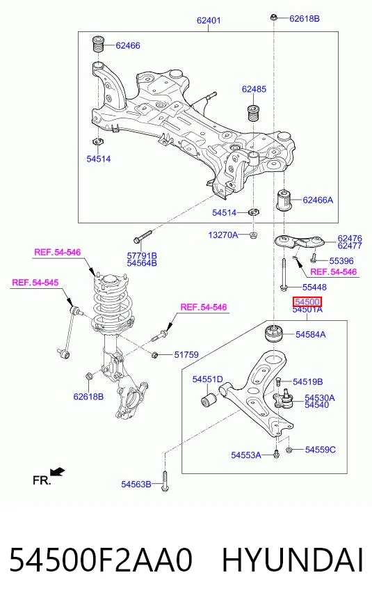 54500F2AA0 Hyundai/Kia Wahacz zawieszenia przedniego dolny lewy