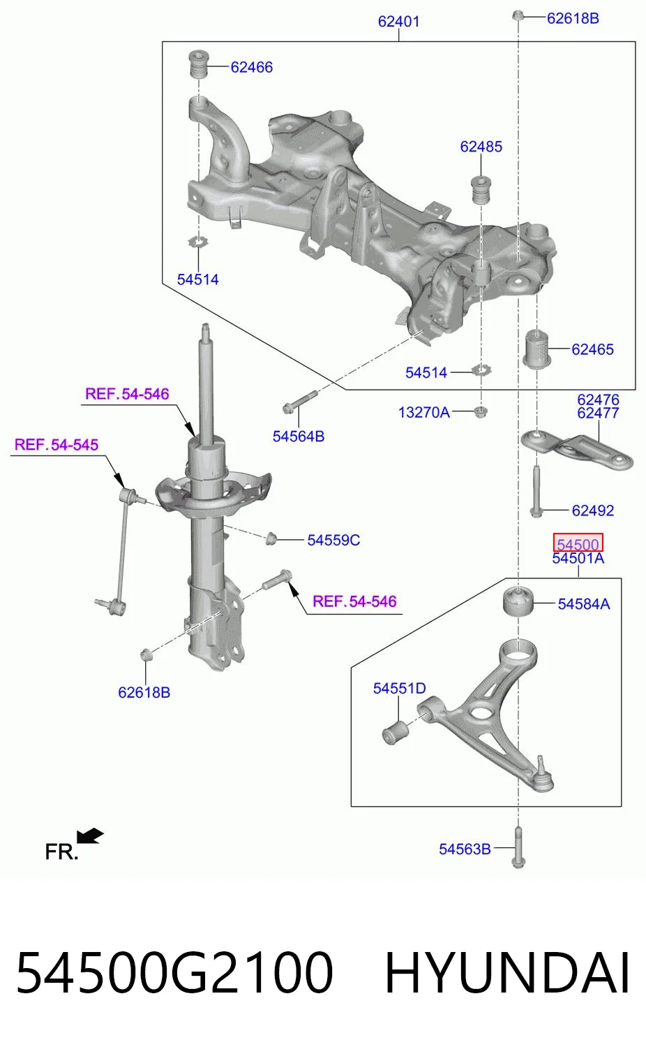 54500G2100 Hyundai/Kia Wahacz zawieszenia przedniego dolny lewy