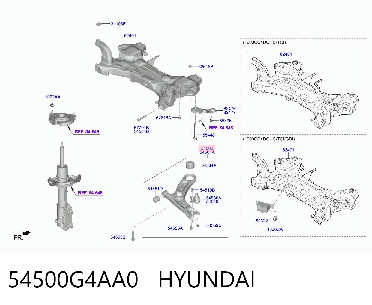 54500G4AA0 Hyundai/Kia Wahacz zawieszenia przedniego dolny lewy
