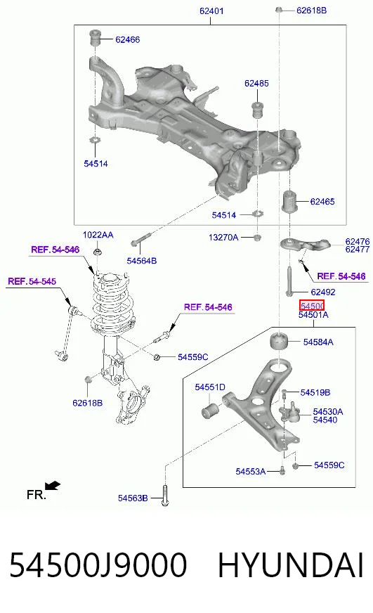 54500J9000 Hyundai/Kia Wahacz zawieszenia przedniego dolny lewy