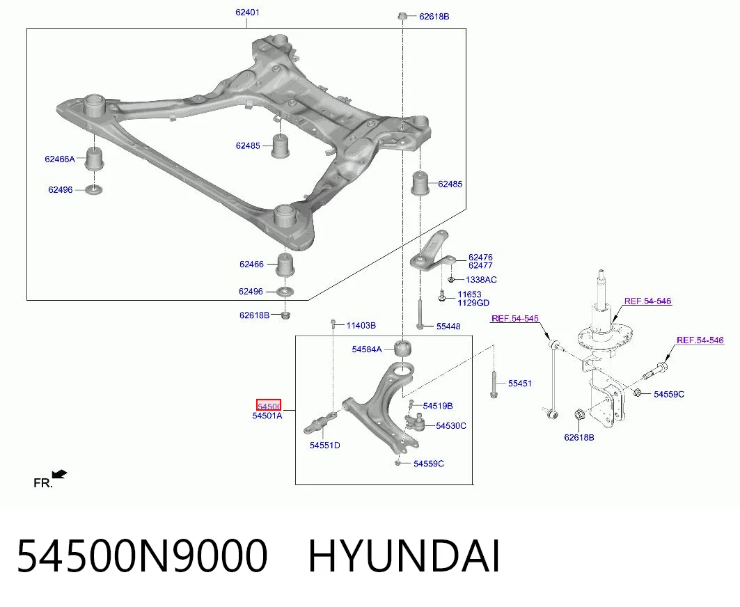 54500N9000 Hyundai/Kia Wahacz zawieszenia przedniego dolny lewy