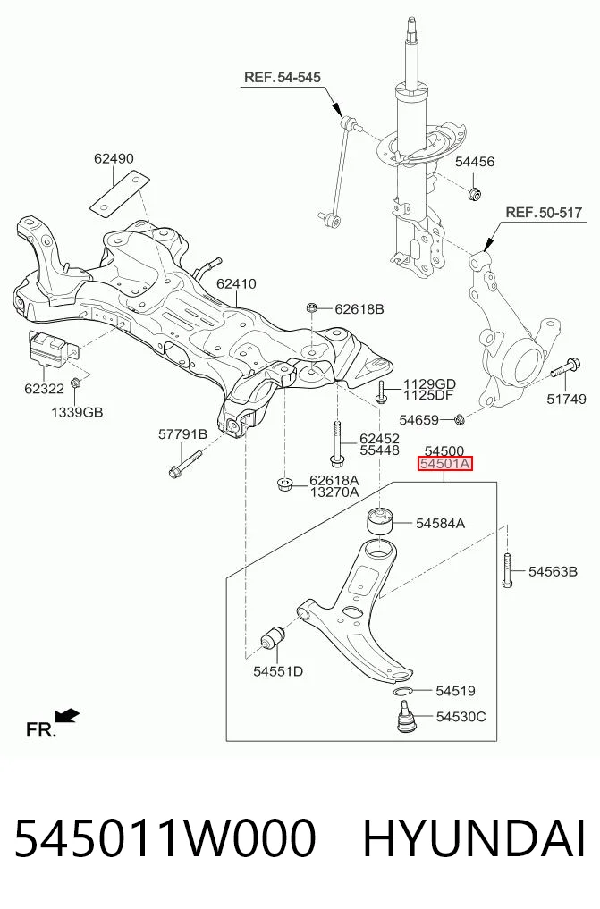 545011W000 Hyundai/Kia Wahacz zawieszenia przedniego dolny prawy