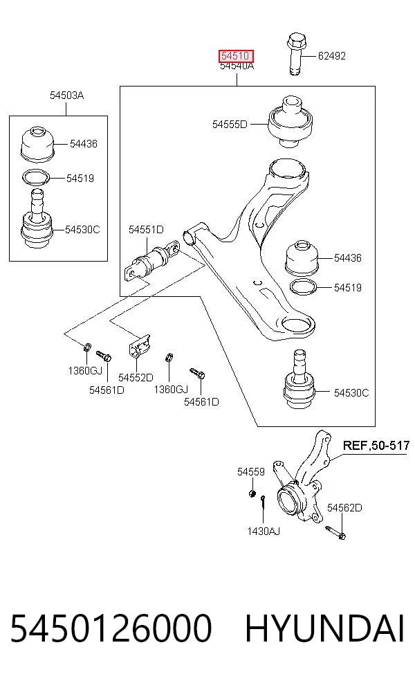 5450126000 Hyundai/Kia Wahacz zawieszenia przedniego dolny lewy