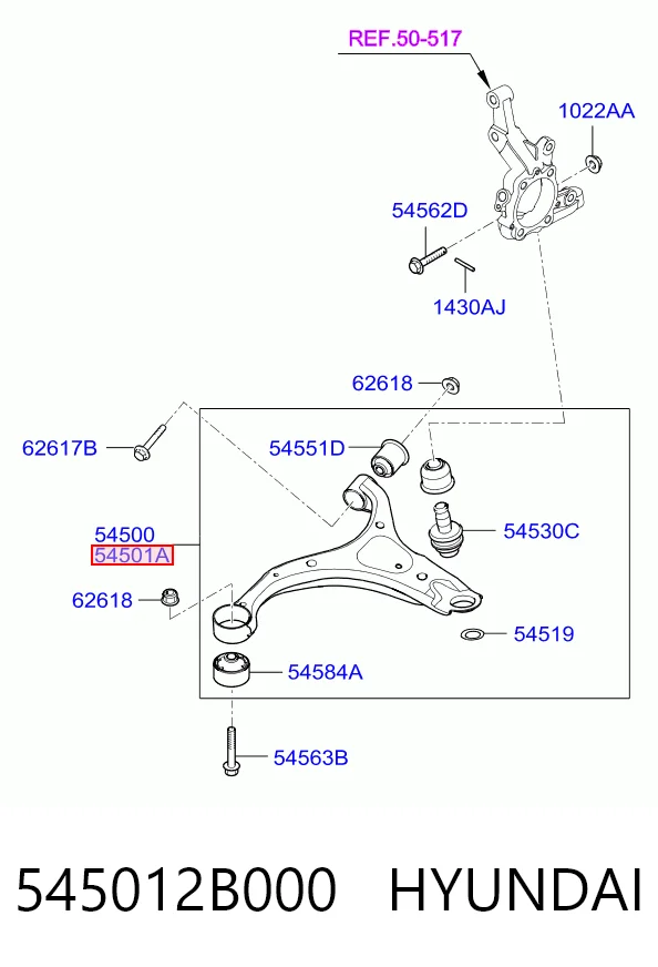 545012B000 Hyundai/Kia Wahacz zawieszenia przedniego dolny prawy