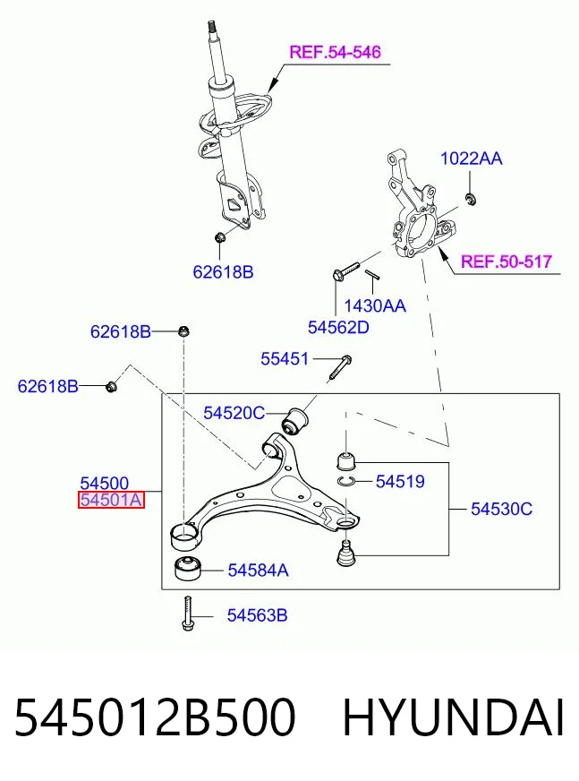 545012B500 Hyundai/Kia Wahacz zawieszenia przedniego dolny prawy