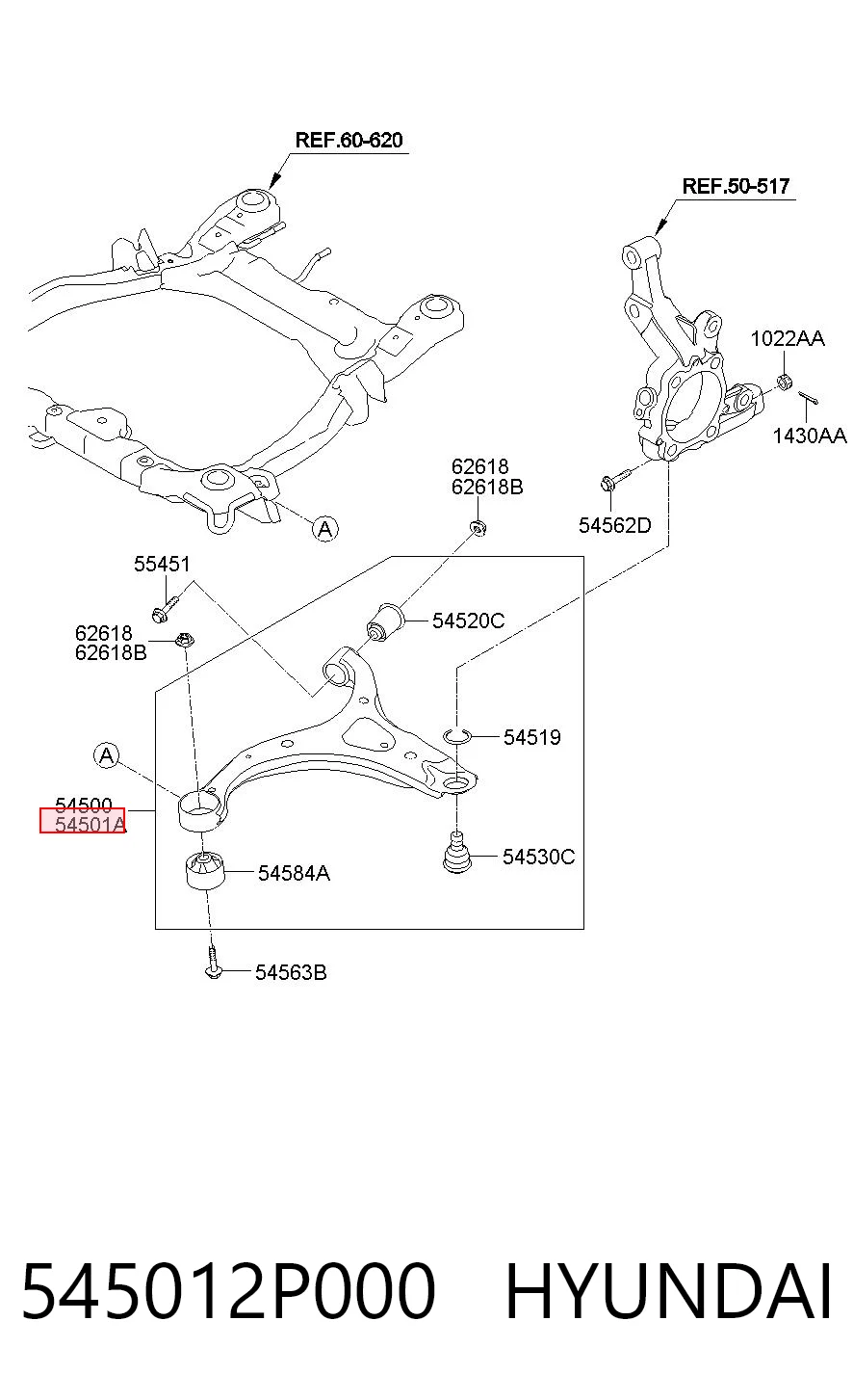545012P000 Hyundai/Kia Wahacz zawieszenia przedniego dolny prawy
