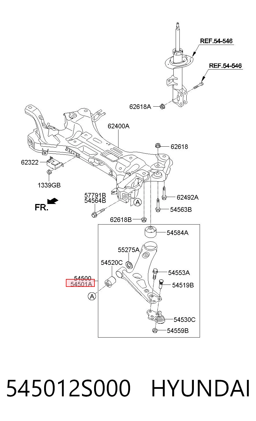 545012S000 Hyundai/Kia Wahacz zawieszenia przedniego dolny prawy