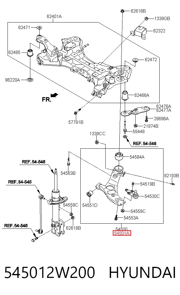545012W200 Hyundai/Kia Wahacz zawieszenia przedniego dolny prawy