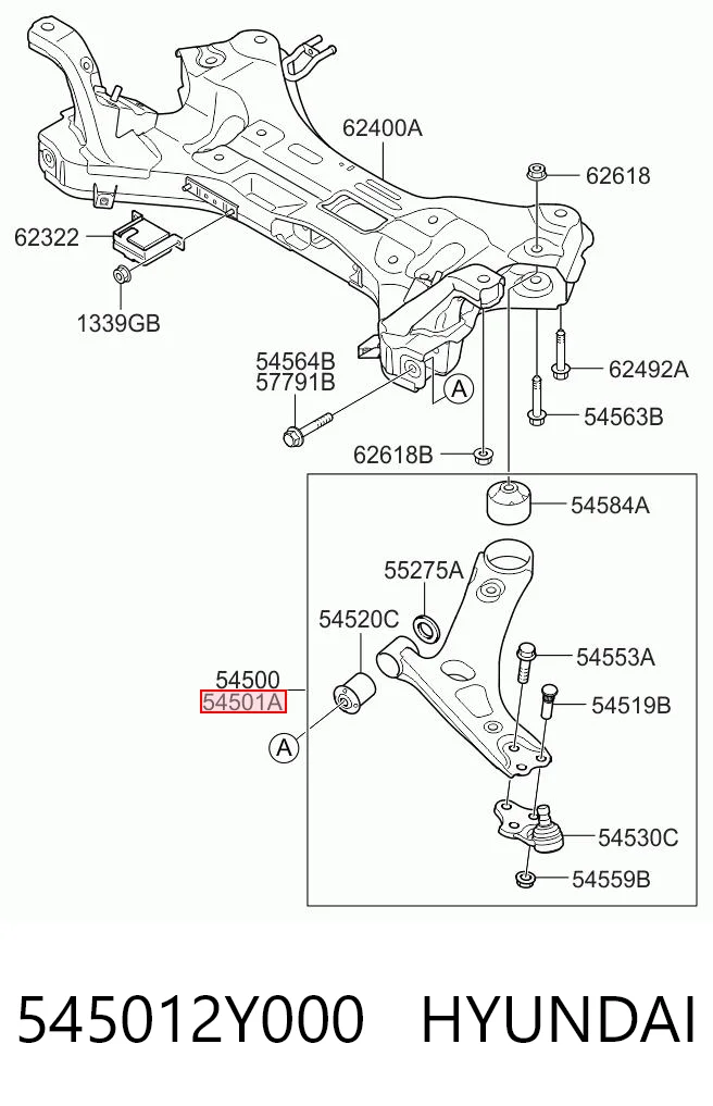 545012Y000 Hyundai/Kia Wahacz zawieszenia przedniego dolny prawy