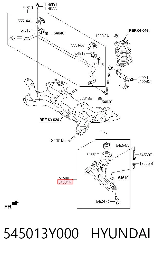 545013Y000 Hyundai/Kia Wahacz zawieszenia przedniego dolny prawy